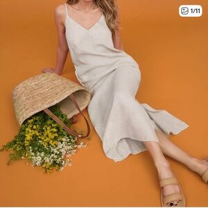 MATE the label organic linen maxi dress with slits size small